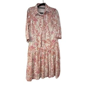 Pink and White Sundress with Notched Collar and Cuffed Sleeves